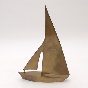 Vintage Brass Sailboat 10" Tall Sculpture Nautical Ocean Sea